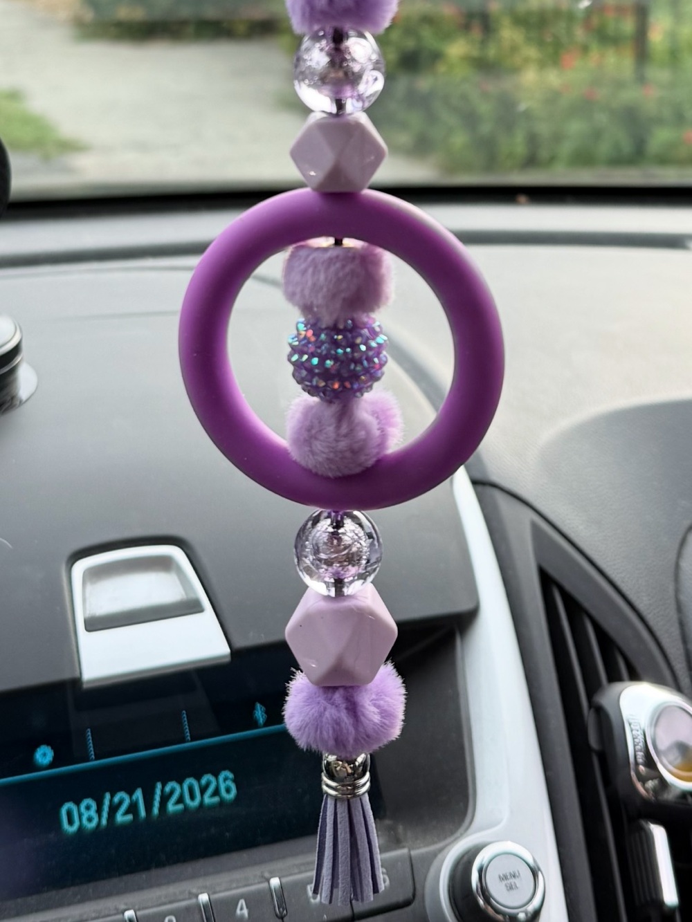 Purple Pom-Pom Ring Accessory - Stylish Hanging Car Charm